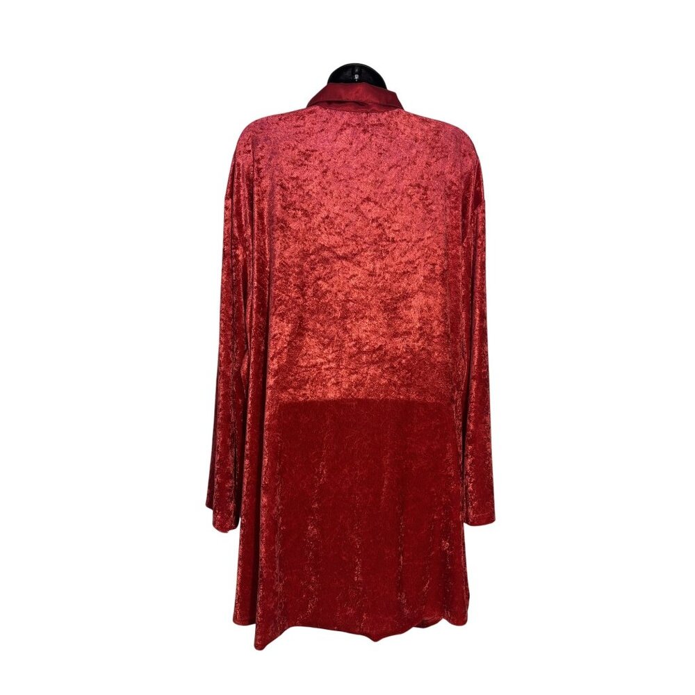 Vintage Cacique Red Crushed Velvet Long Sleeve Button-Up Tunic Made In Hong Kong - Picture 4 of 11